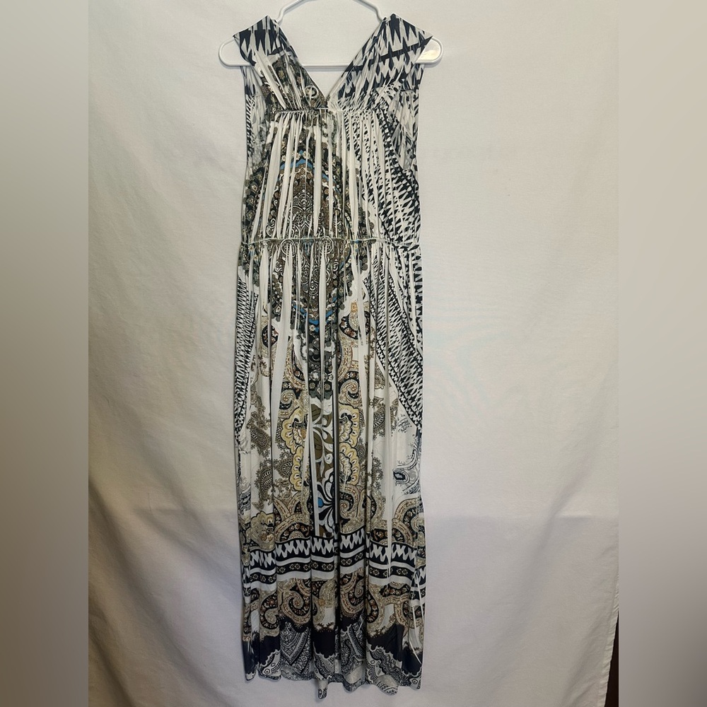 ONE WORLD Black and White Patterned Maxi Dress - Size 1X